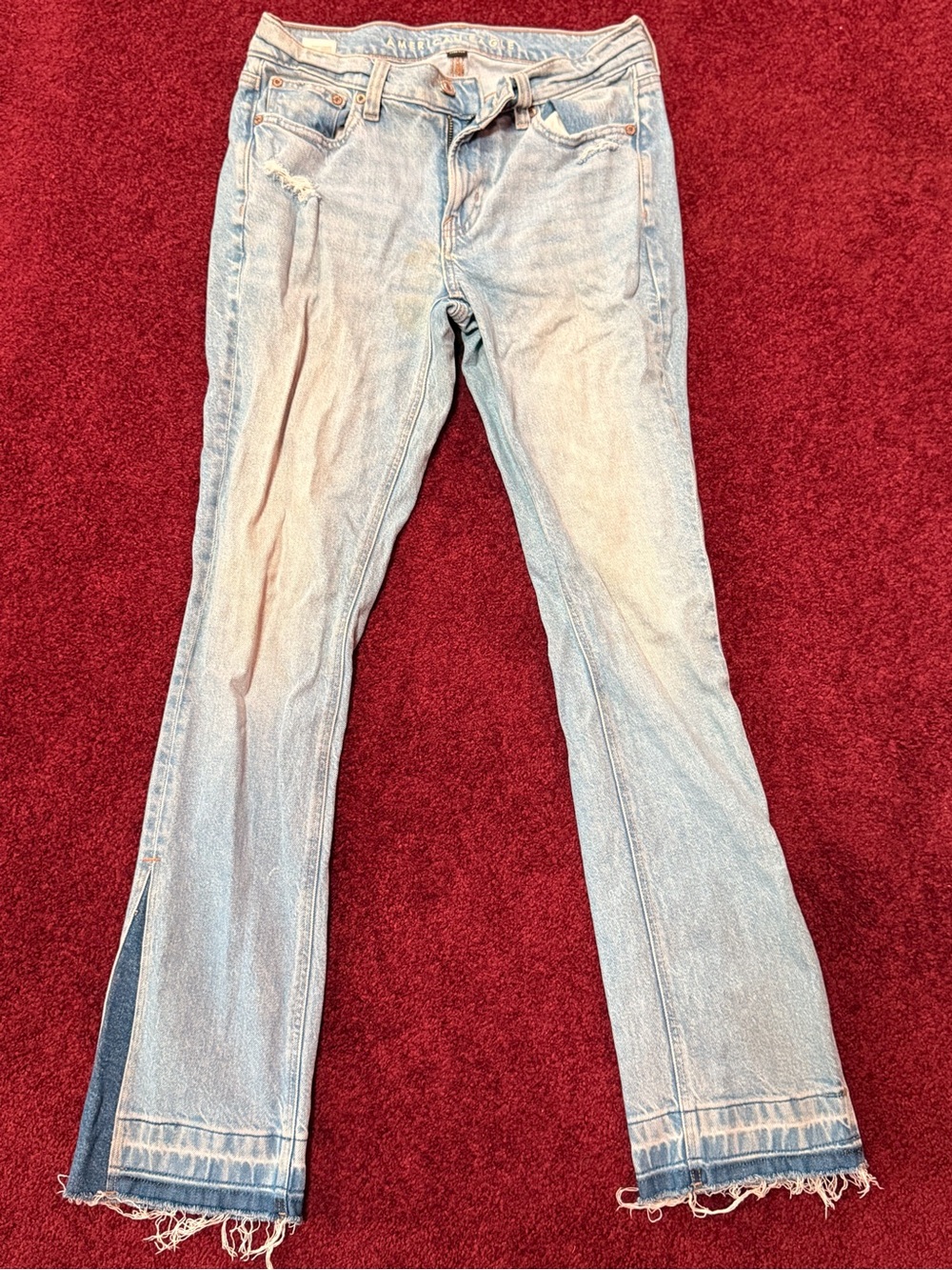 American Eagle Outfitters Light Blue Flare Jeans with Raw Hem